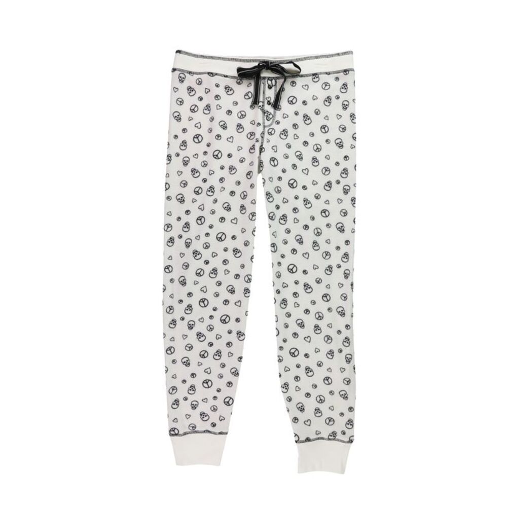 P.J. Salvage Womens Skulls,Hearts, & Peace Signs Pajama Sweatpants, Off-White...